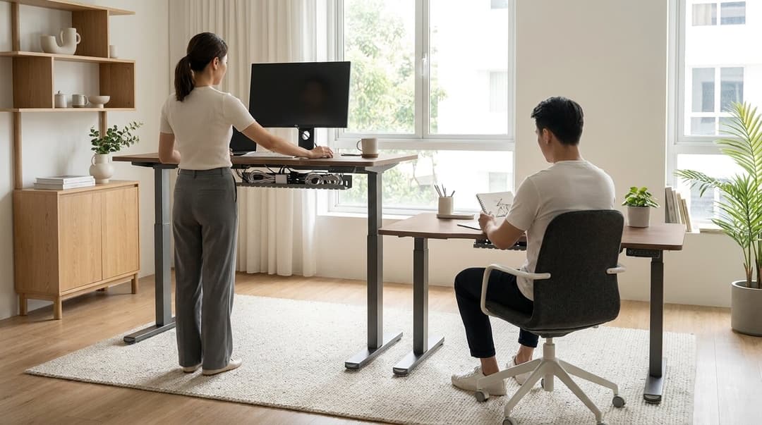 Two people at two different heights in the same room, at the same time