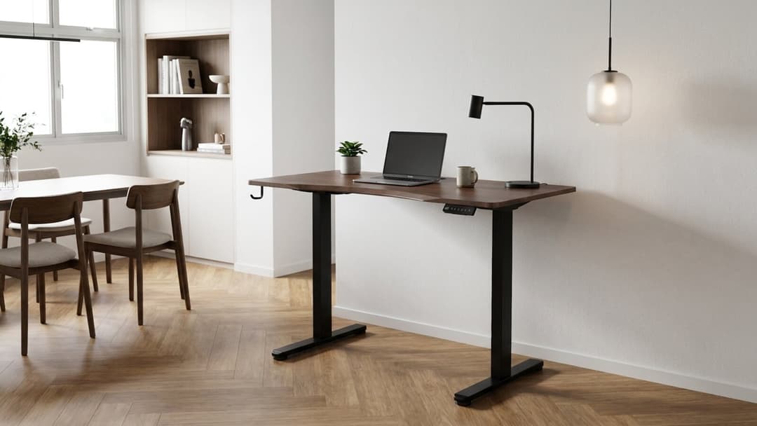 The Vival Desk in a dining corner of a Singapore home, beside the dining table by the wall